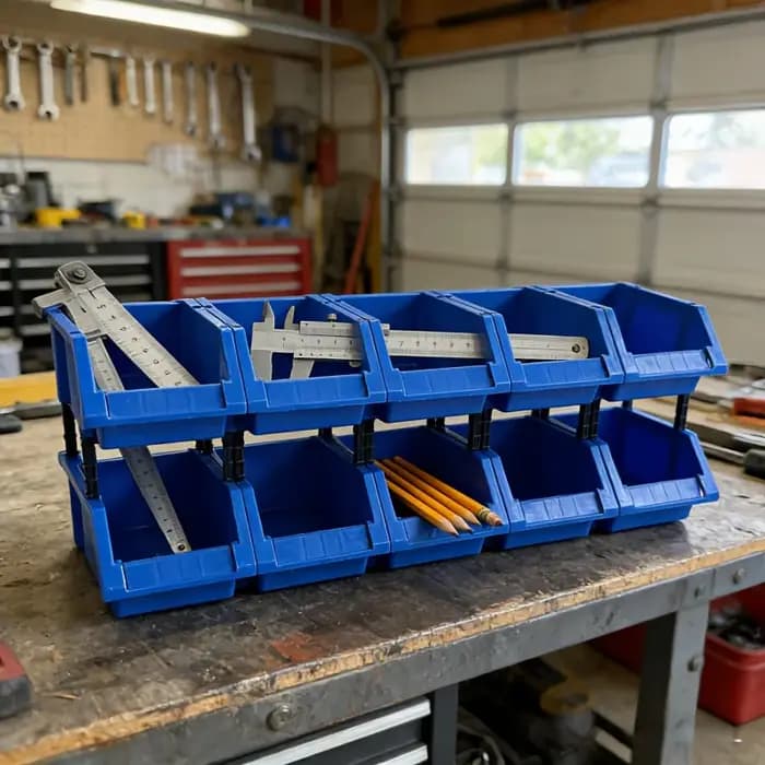10 bacs de rangement en plastique bleu avec compartiments pour étiquettes - Système d'organisation modulaire emboîtable