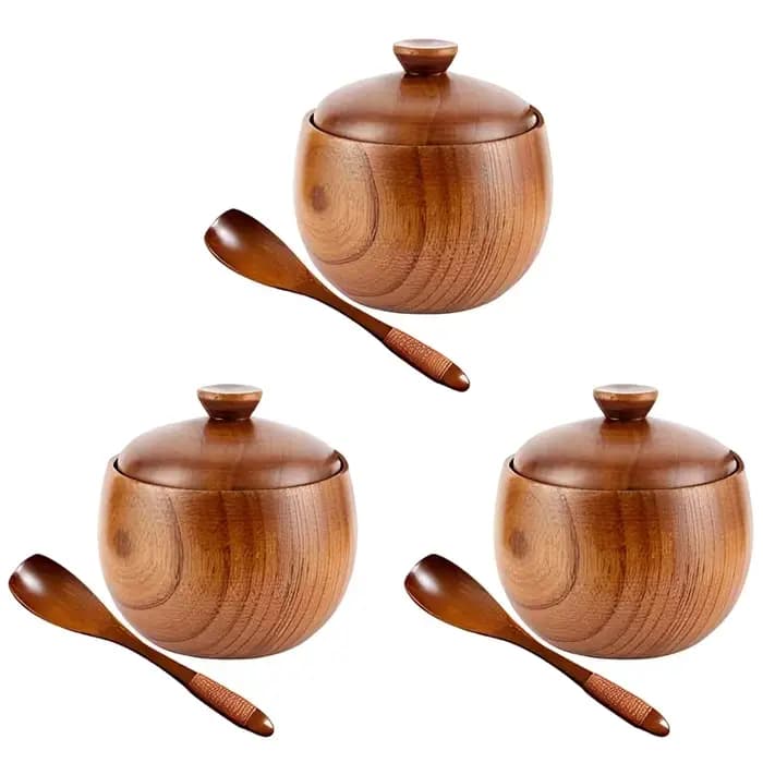 Boîte de rangement en bois avec couvercle et cuillère