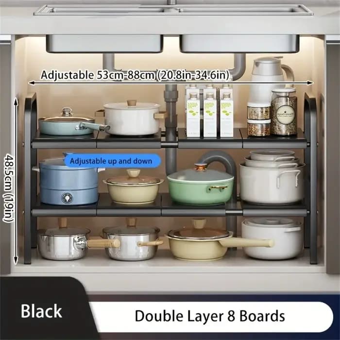 1 ensemble d'organisateurs d'évier de cuisine multi-usage sous la salle de bain-étagère d'armoire ex