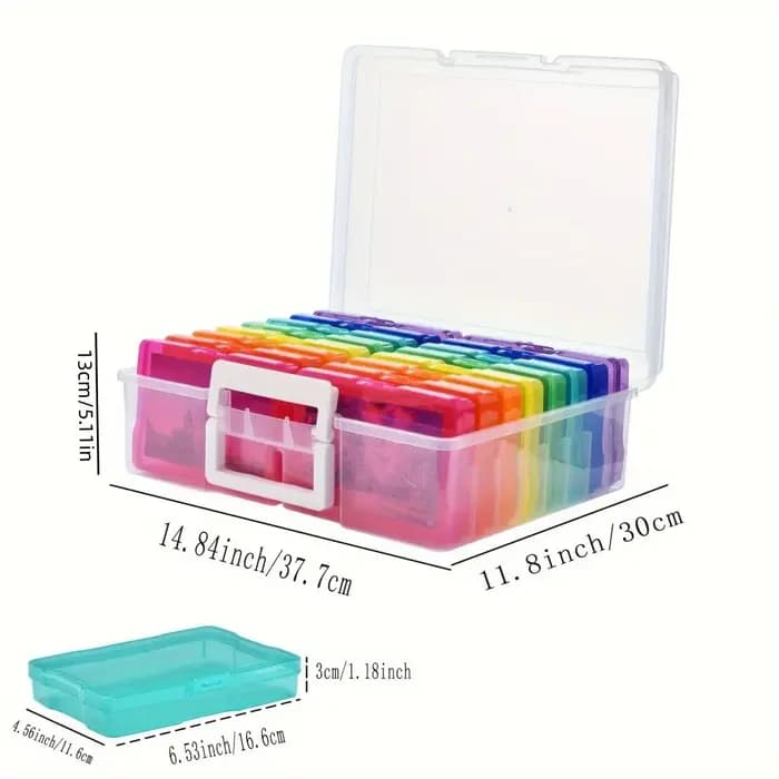 Lot de 16 boîtes de rangement pour photos en plastique transparent avec couvercles à charnières – Gr