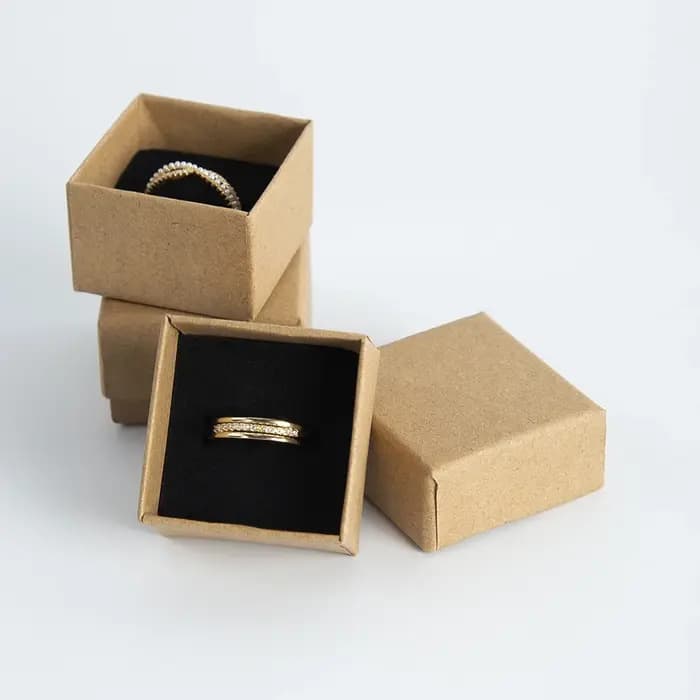 24 pièces 4x4x3cm bague bijoux Kraft boîte marron organisateur Carton
