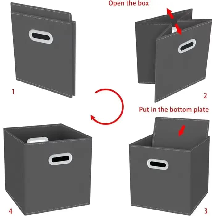Bacs de rangement cubes, organisateur en tissu avec poignée, bacs cubes pliables ou rangements en tissu, 11x11x11, lot de 3, gris