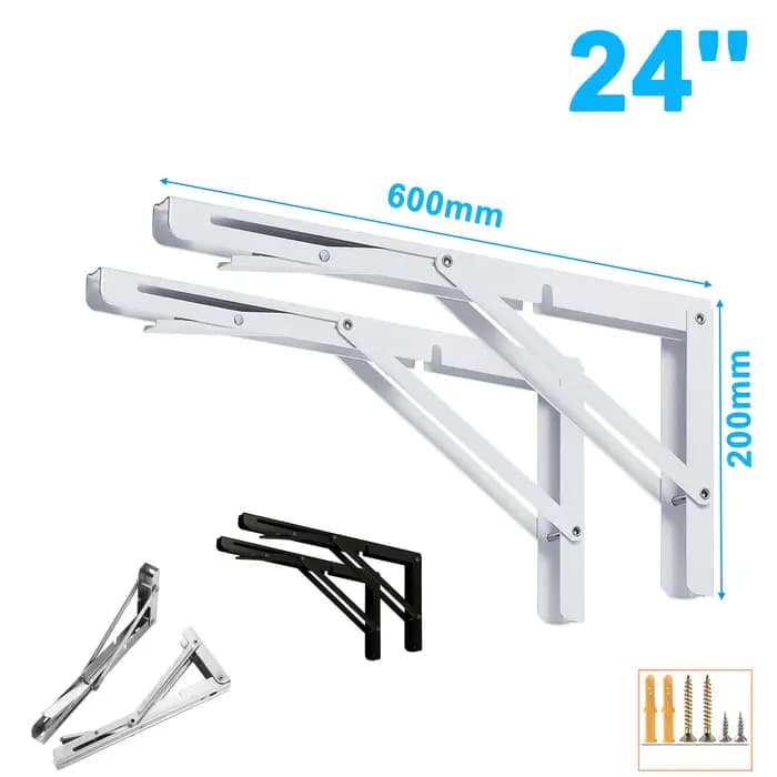 Support de Billy droit triangulaire de 24 pouces, supports d'étagères pliants robustes, charnières de Table en L murales pour Table d'établi avec vis