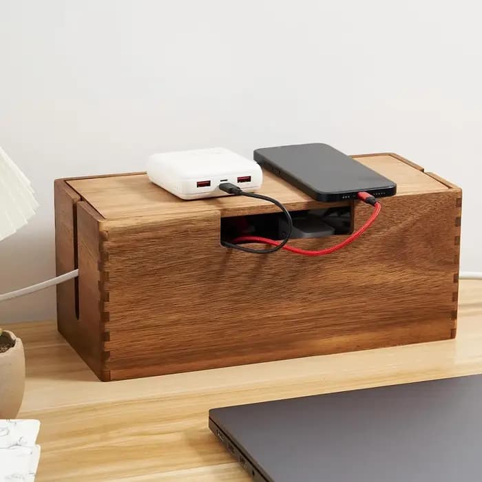 Boîte de rangement en bois pour câbles