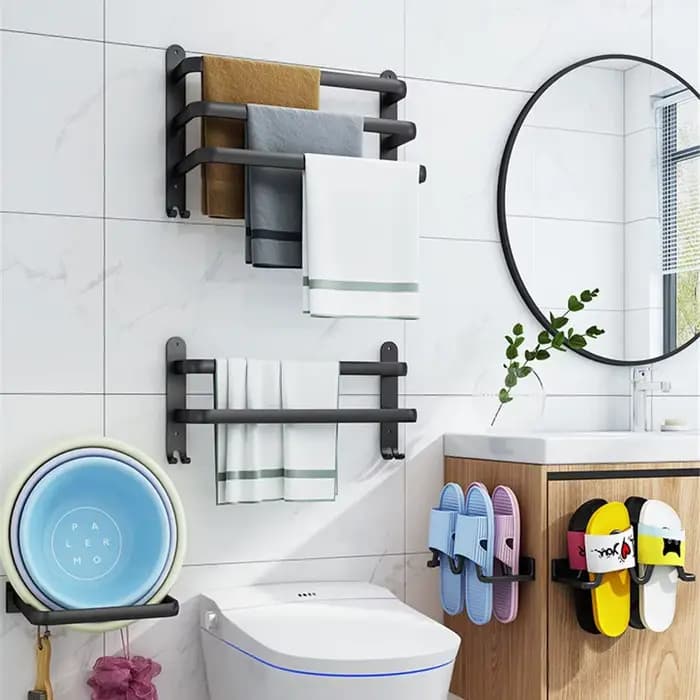 Porte-serviettes de salle de bain 3 couches sans perceuse