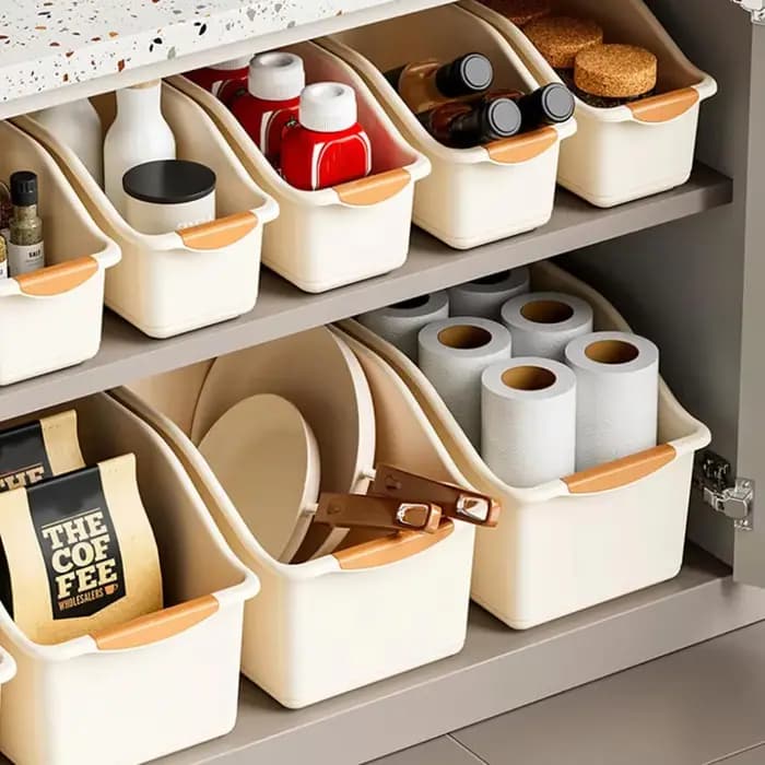 Ensemble de bacs de rangement en plastique incurvés-boîtes d'organisation polyvalentes pour fournitures de nettoyage et essentiels ménagers