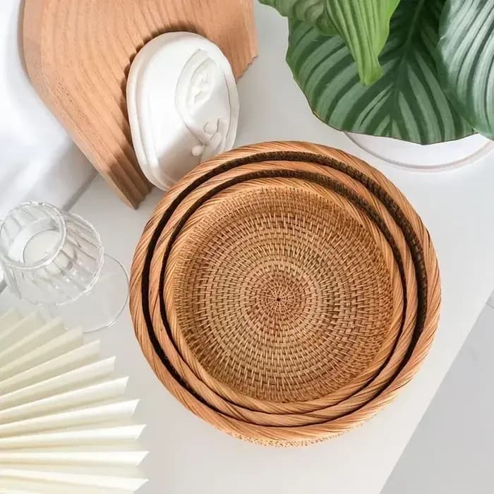 Ensemble de paniers de rangement ronds en rotin