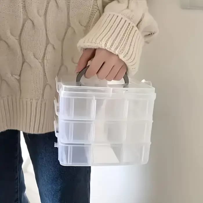 Boîte de rangement transparente à 3 couches et 18 compartiments