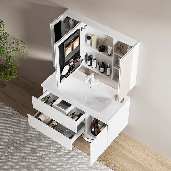 Designs organisés armoires de salle de bain tiroirs vanités conteneurs de rangement