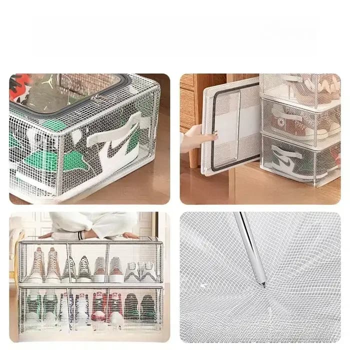 Boîte de rangement à chaussures pliable et hermétique avec porte transparente visible