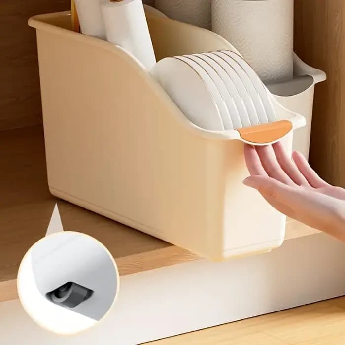 Ensemble de bacs de rangement en plastique incurvés-boîtes d'organisation polyvalentes pour fournitures de nettoyage et essentiels ménagers