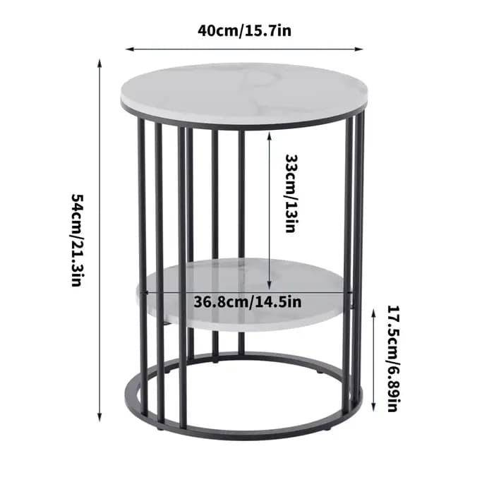 Table d'appoint ronde en pierre frittée à 2 niveaux, côté canapé blanc, petite table basse avec cadr