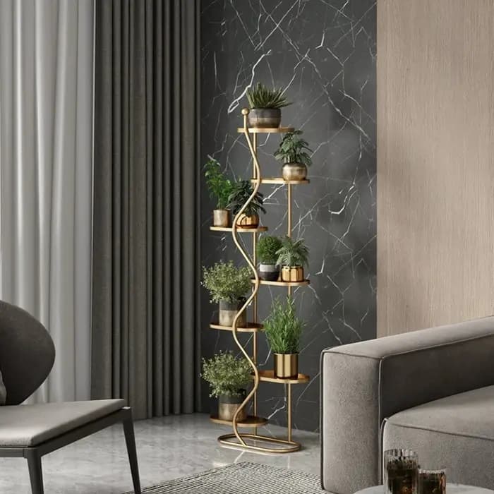 Étagère Flottante Dorée Européenne pour Plantes et Fleurs