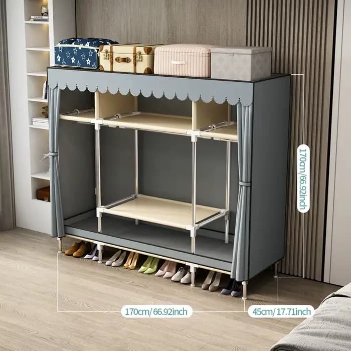 Rangement non tissé à double tige imperméable : armoire en tissu durable et minimaliste avec un large espace et une haute praticité