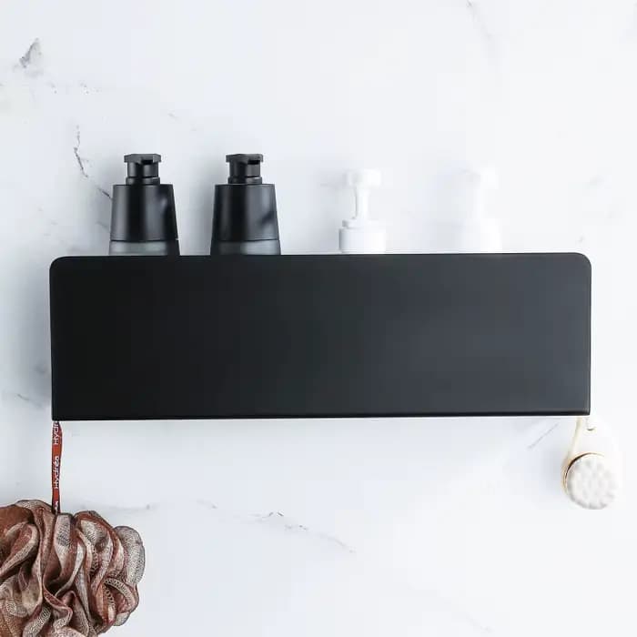 Étagère de rangement de salle de bain noire avec crochets