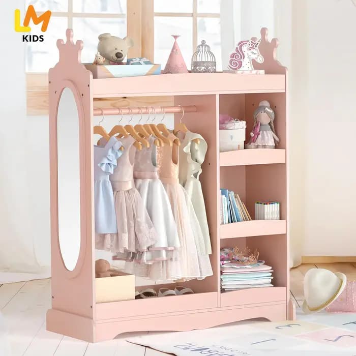 Armoire de rangement en bois Montessori rose pour enfants