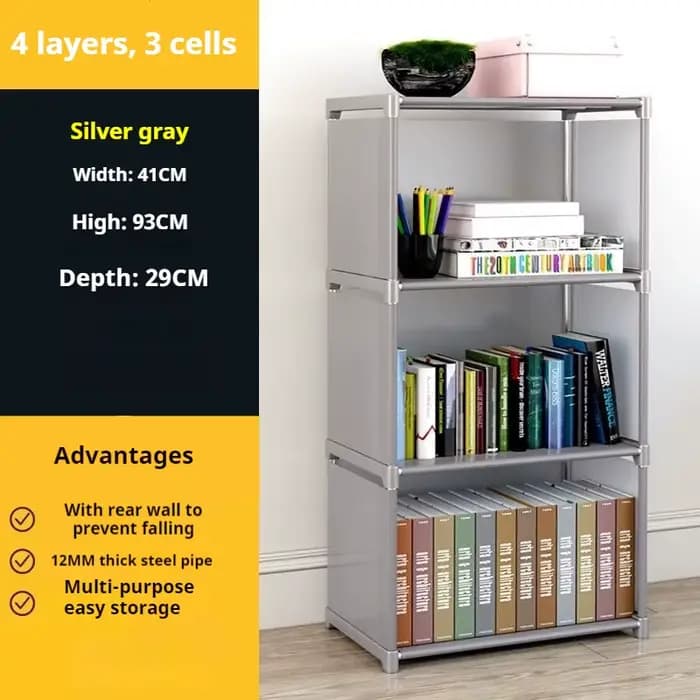 Étagère de rangement simple en métal multi-niveaux, facile à assembler, bibliothèque, armoire de sal