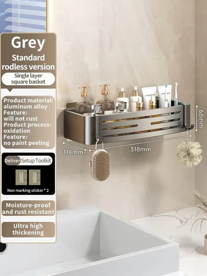 Étagère de salle de bain en aluminium sans perceuse