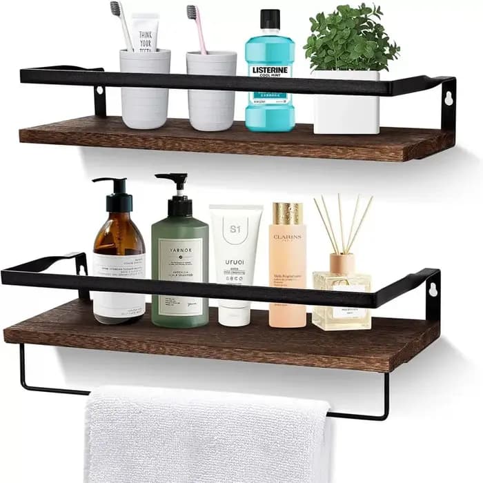 Accessoires de salle de bain et de cuisine : Étagère murale flottante en bois massif à fixer par perçage, pour rangement d'accessoires et matériel de rangement.