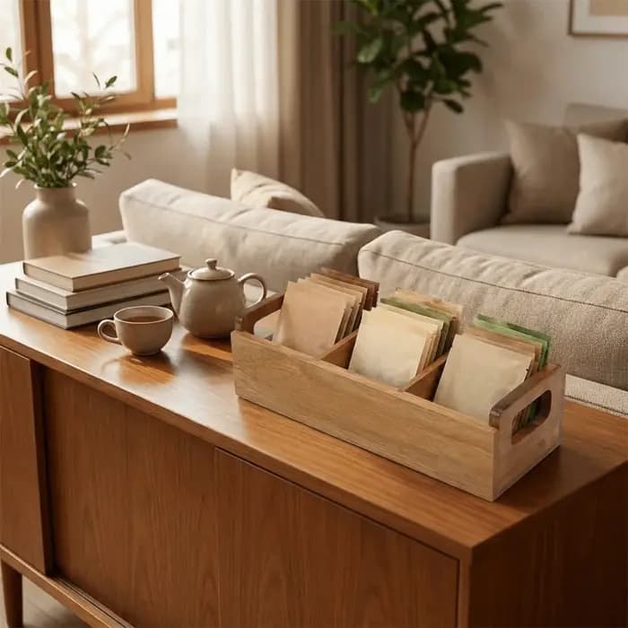 Boîte de rangement en bois pour sachets de thé