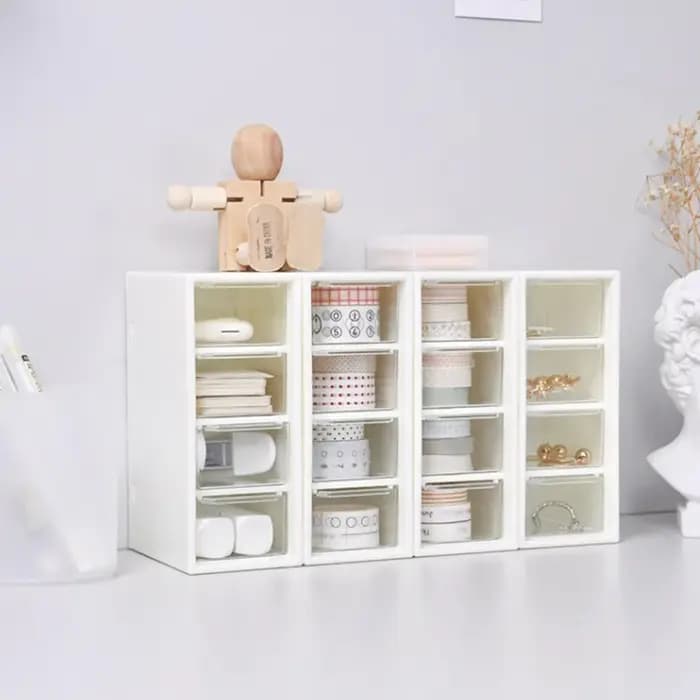Boîte de rangement cosmétique de bureau blanche avec 4 unités MELUnits