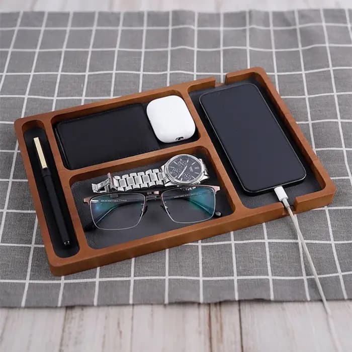 Boîte de rangement de bureau en bois avec compartiments