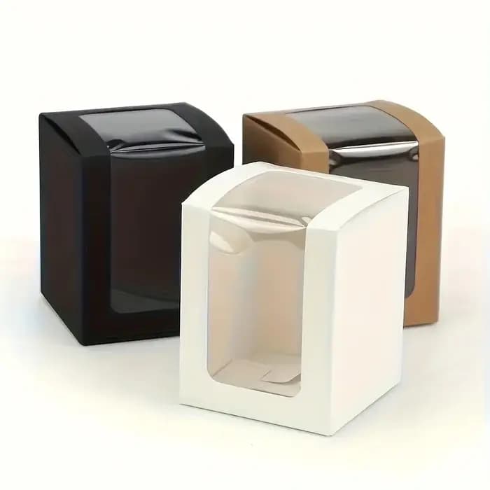 Lot de 16 coffrets cadeaux en papier kraft avec fenêtres transparentes
