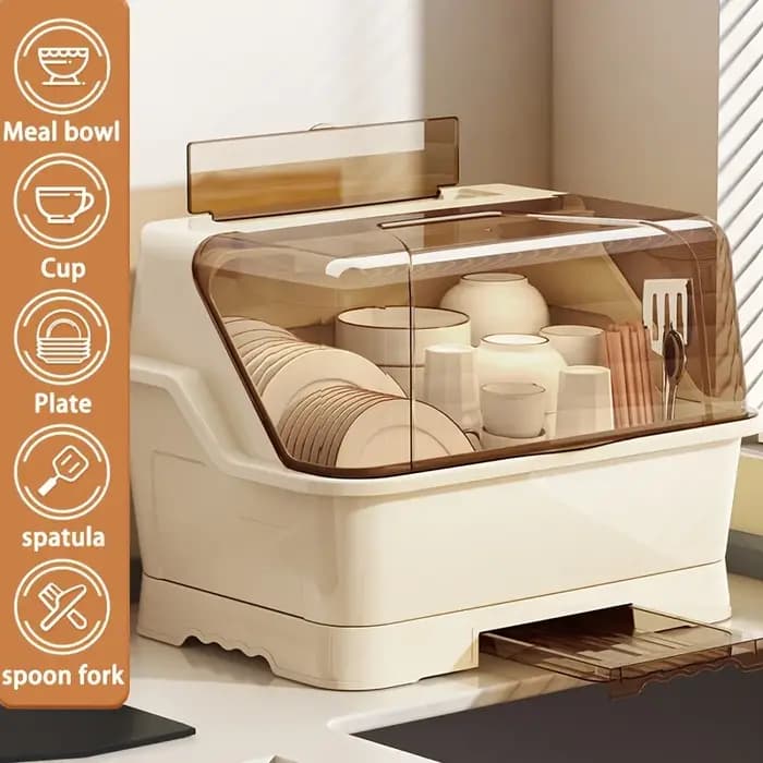 Étagère à vaisselle avec couvercle – Armoire de rangement de cuisine peu encombrante et anti-poussière