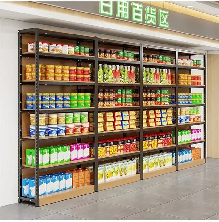 Étagère de présentation multi-niveaux pour supermarché