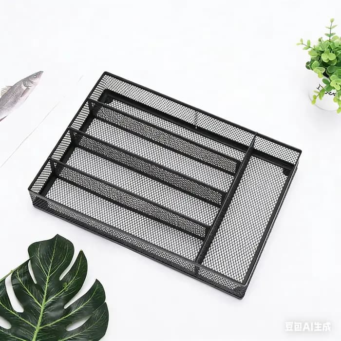 Plateau de rangement en métal pour couverts de cuisine, plateau de rangement pour papeterie, support