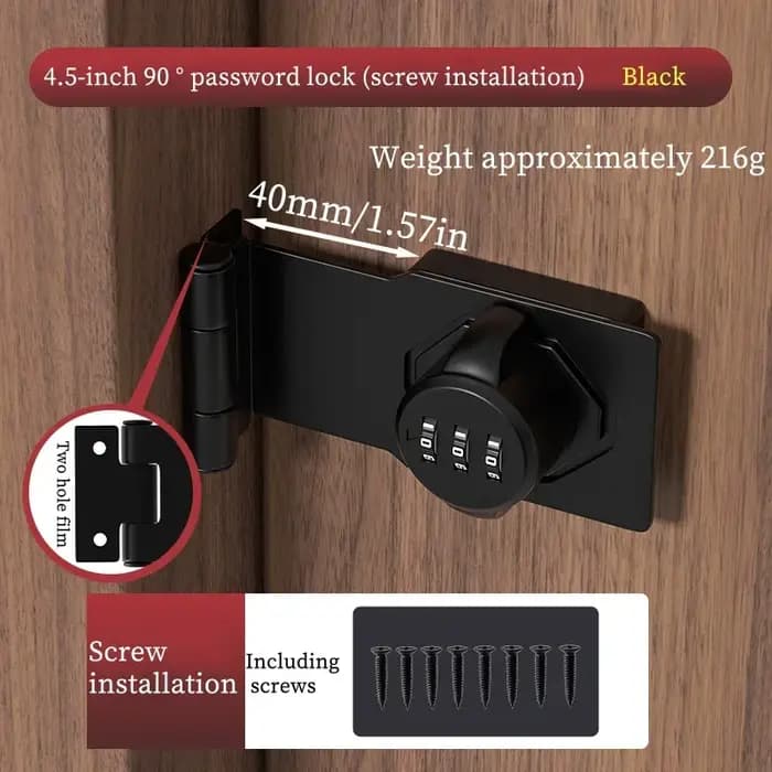 Serrure à combinaison pour armoires et portes intérieures avec verrouillage coulissant design en noir ou argent pour salle de bain