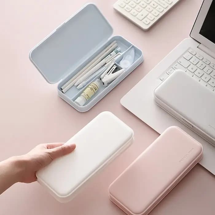 Boîte de papeterie mate minimaliste – Organisateur étanche avec séparateurs de grille | Étui à crayons Macaron