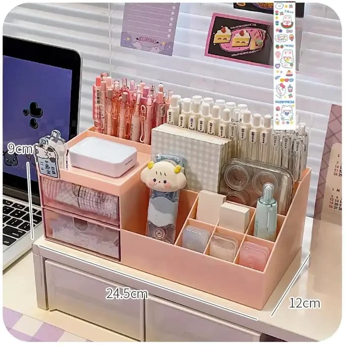 Boîte de rangement de bureau Kawaii avec neuf grilles