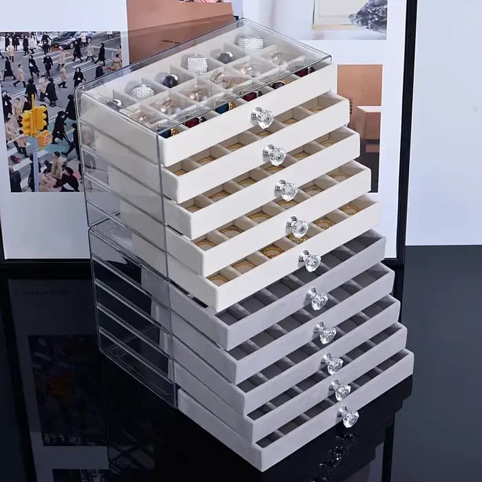 Nouveau 5 couches exquis gris boîte à bijoux boucles d'oreilles anneau tiroir Type