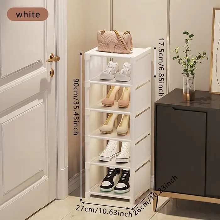 Meuble à chaussures étroit et compact, élargi, mural, avec porte, pour rangement domestique, idéal pour location, multi-niveaux