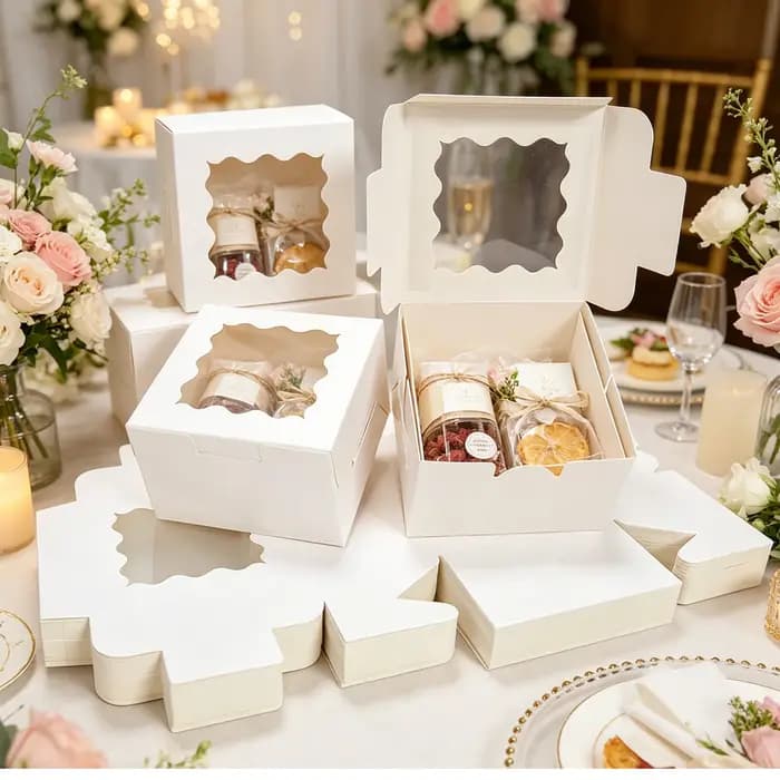 Boîtes à gâteaux blanches avec fenêtre, boîte à gâteaux carrée en carton pour la décoration de gâteaux, emballage cadeau pour mariage et anniversaire, 20/50 pièces