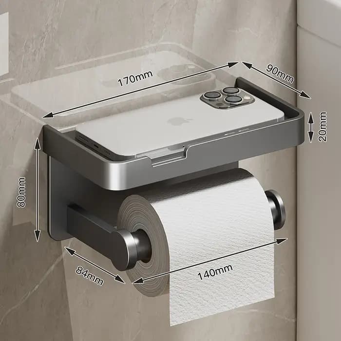 Grand Porte-Rouleau de Papier Toilette Mural avec Rangement, Support pour Téléphone Portable