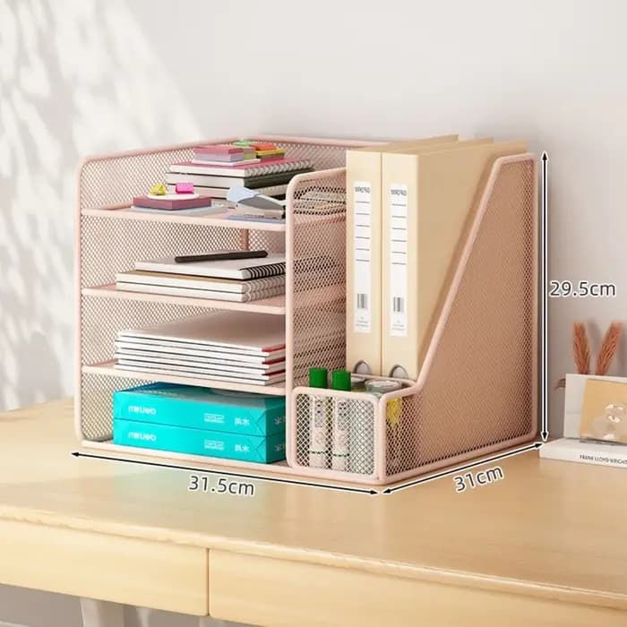 Organisateur de bureau en métal multifonctionnel avec rangement intégré