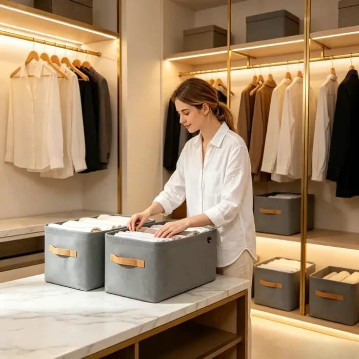 Boîtes de rangement pour armoire en tissu épais