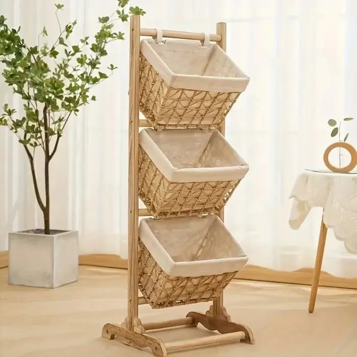 Étagère de rangement en rotin sur pied pour chambre à coucher et salon