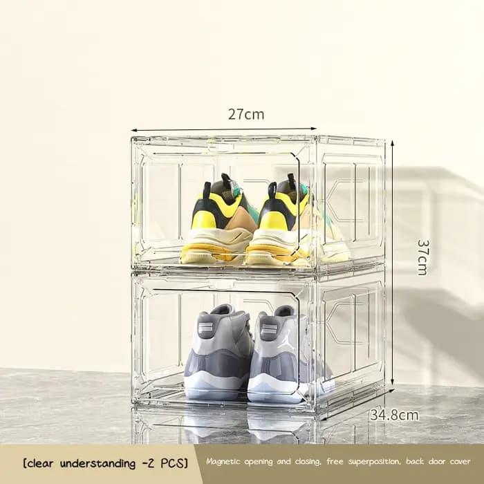 Boîte de rangement pour chaussures en plastique transparent avec porte magnétique
