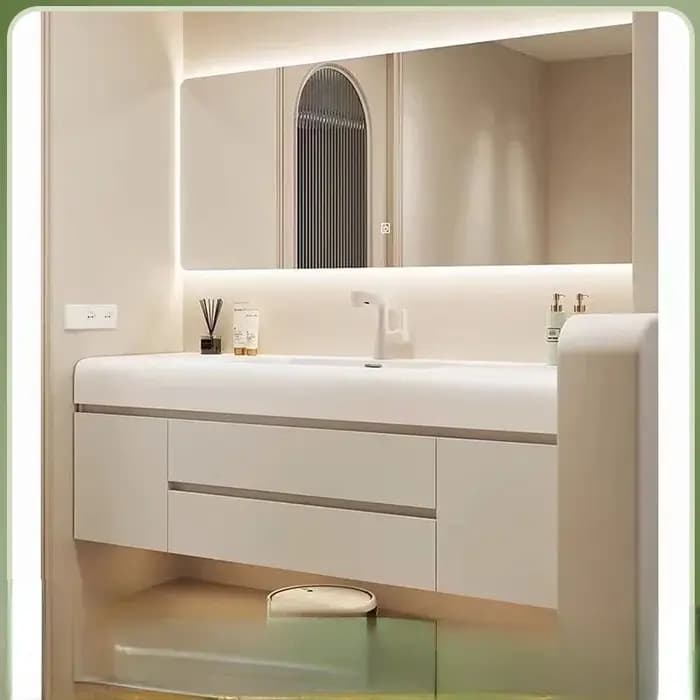 HOCabinet-Lavabo intégré en roche blanche simple