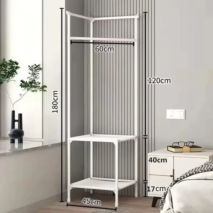 Porte-manteau d'angle multifonctionnel à plusieurs niveaux, sur pied, avec étagère de rangement pour