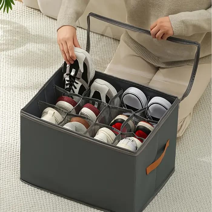 Organisateur de chaussures pliable avec couvercle - Boîte de rangement anti-poussière