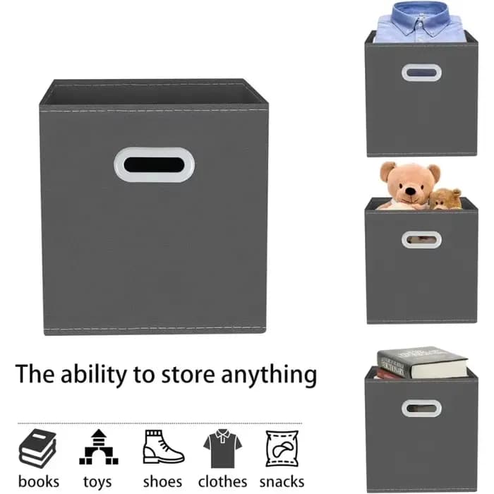 Bacs de rangement cubes, organisateur en tissu avec poignée, bacs cubes pliables ou rangements en tissu, 11x11x11, lot de 3, gris