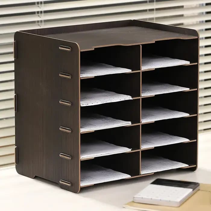 Organisateur de bureau en bois multi-compartiments, porte-factures, boîte de tri de courrier robuste