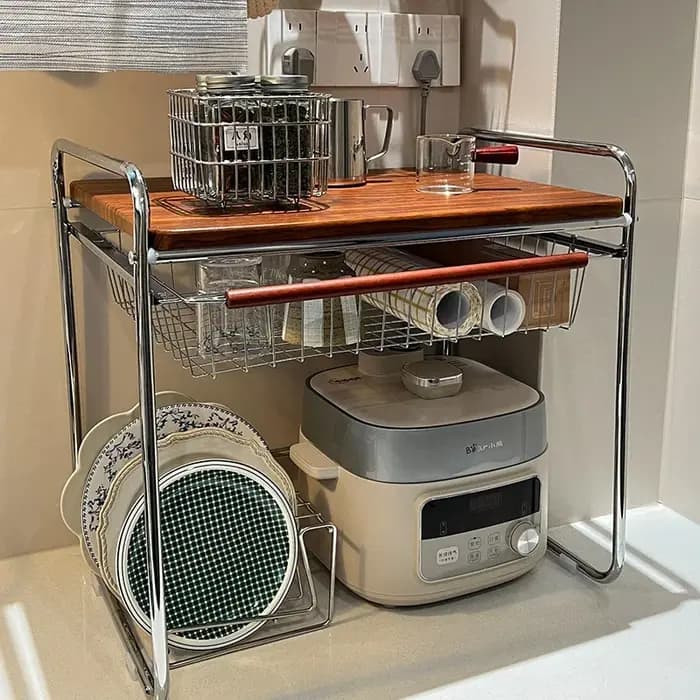 Support de rangement pour four à micro-ondes avec tiroirs