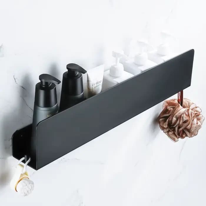 Étagère de rangement de salle de bain noire avec crochets
