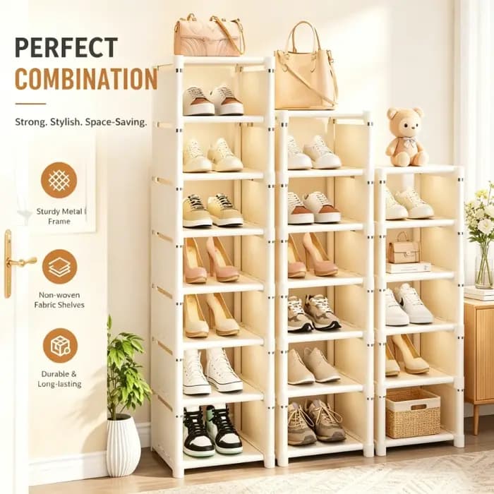 Étagère à chaussures noire à 8 niveaux avec structure métallique