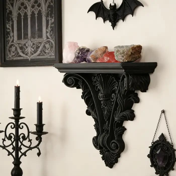 Étagère murale sculptée de style rétro européen pour un intérieur sombre